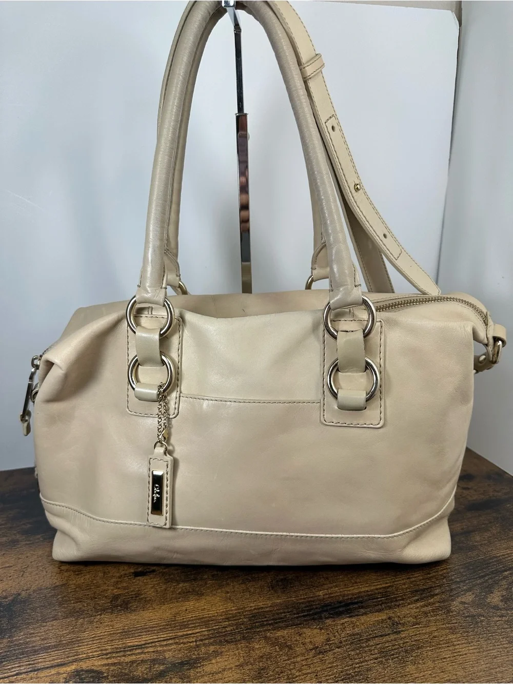 Cole Haan Cream Leather Satchel with Double Handles